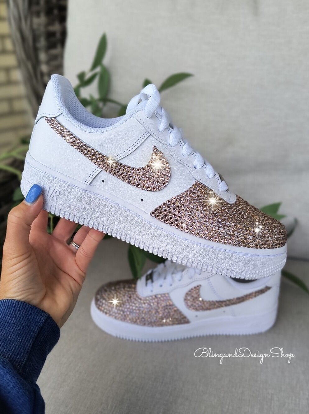 Swarovski Nike Air Force 1 07 with Pink Crystals Women's Shoes Customized White